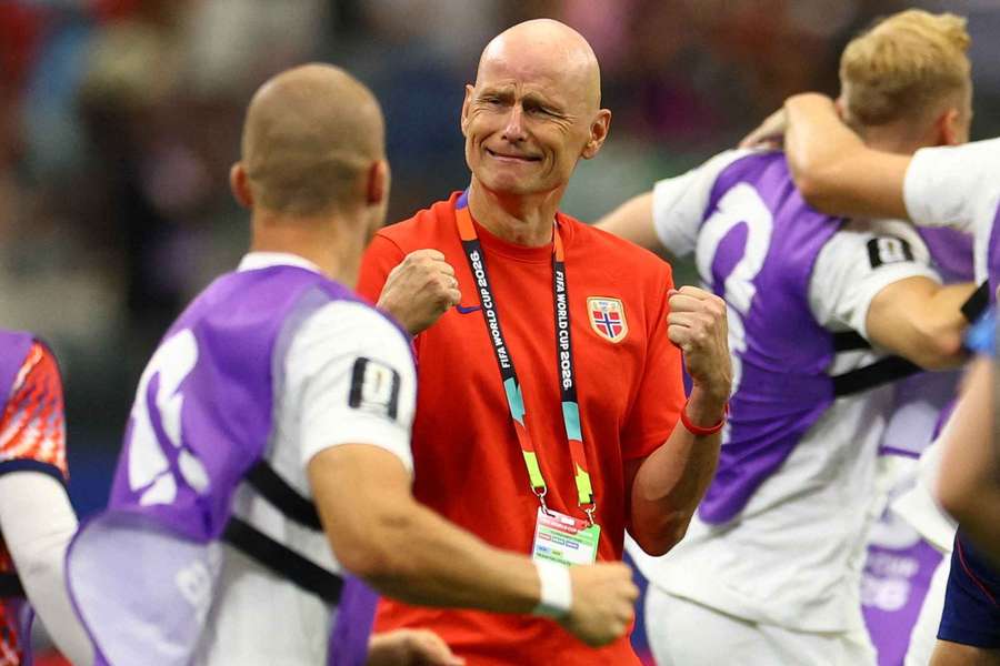 An emotional Stale Solbakken celebrating Norway's progression to the Round of 16.