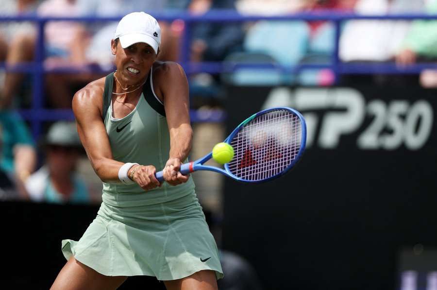 Madison Keys in action during her semi-final against Croatia's Petra Marcinko in Eastbourne