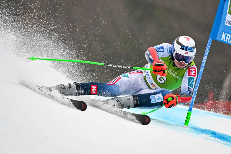 Norway's Henrik Kristoffersen competes in the first run of the giant slalom event in Kranjska Gora