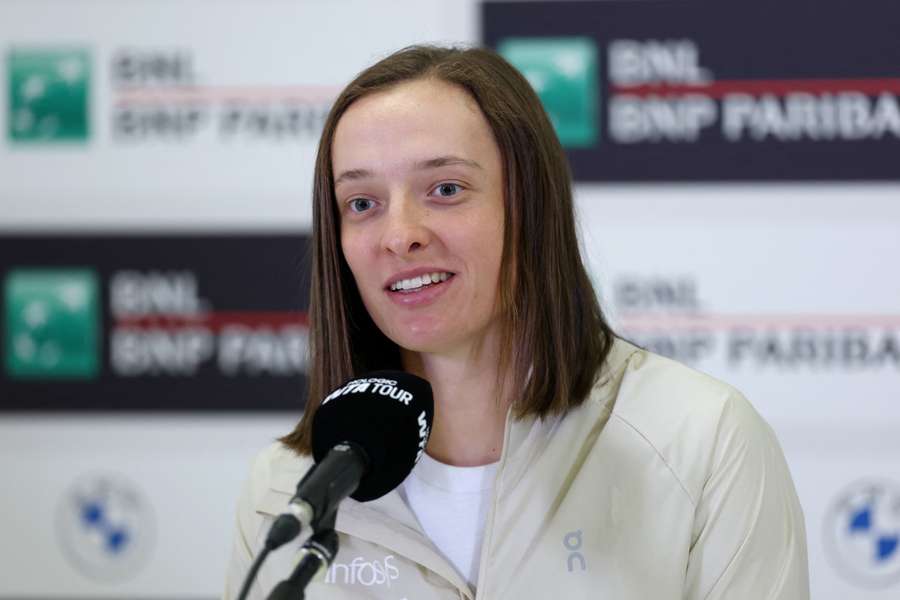 Iga Swiatek of Poland speaks during a press conference in Rome