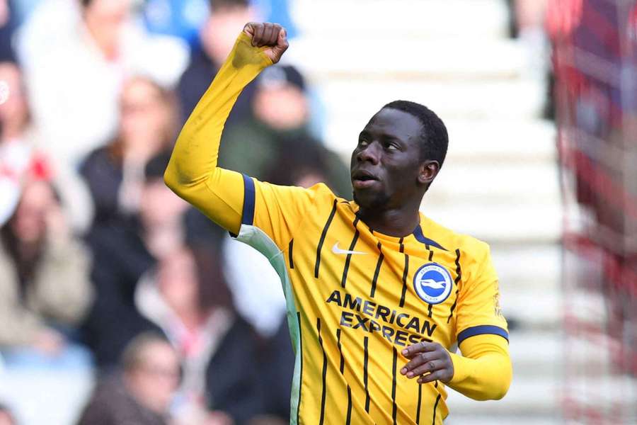 Brighton Yankuba Minteh celebrates scoring 