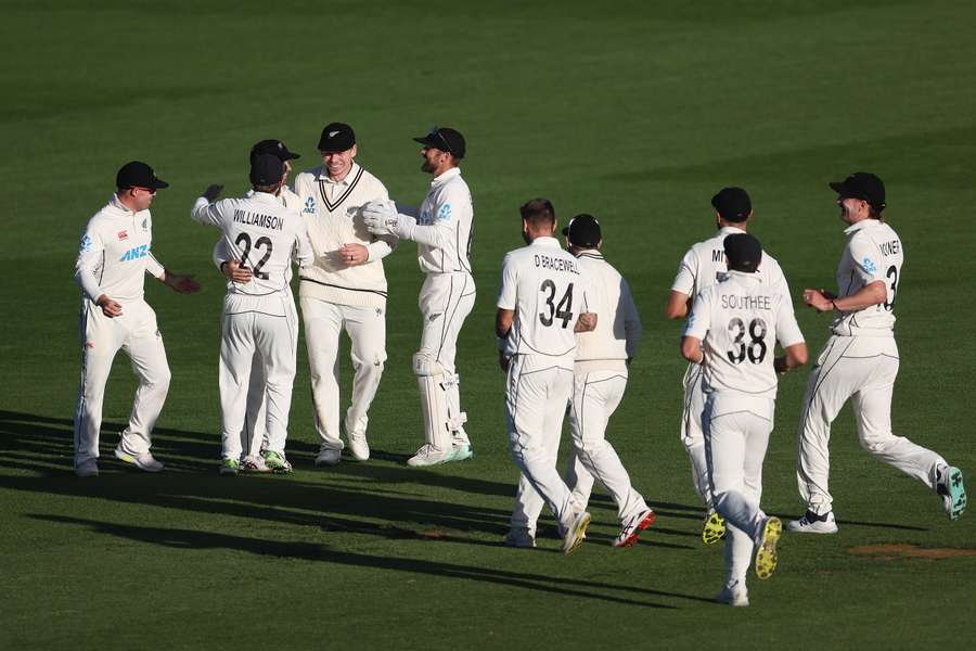 New Zealand's players celebrate against Sri Lanka