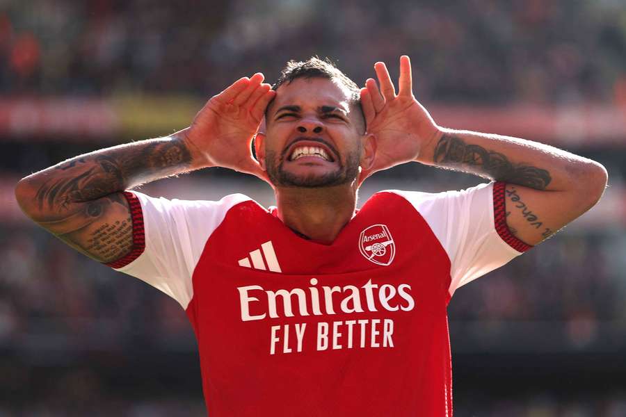 Bruno Guimaraes celebrates after giving Arsenal the lead against Leeds Bruno Guimaraes celebrates after giving Arsenal the lead against Leeds