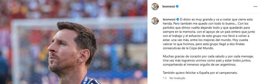 Publicação de Messi no Instagram Publicação de Messi no Instagram