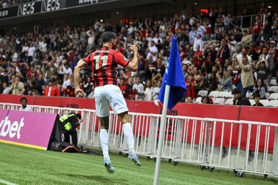 Morgan Sanson celebrates his goal