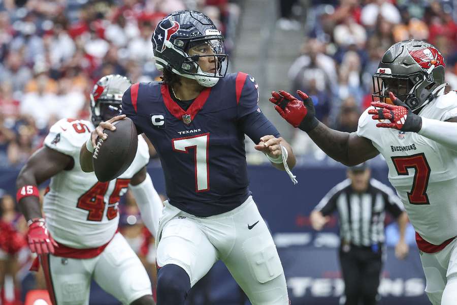 Houston Texans quarterback CJ Stroud looks for an open receiver
