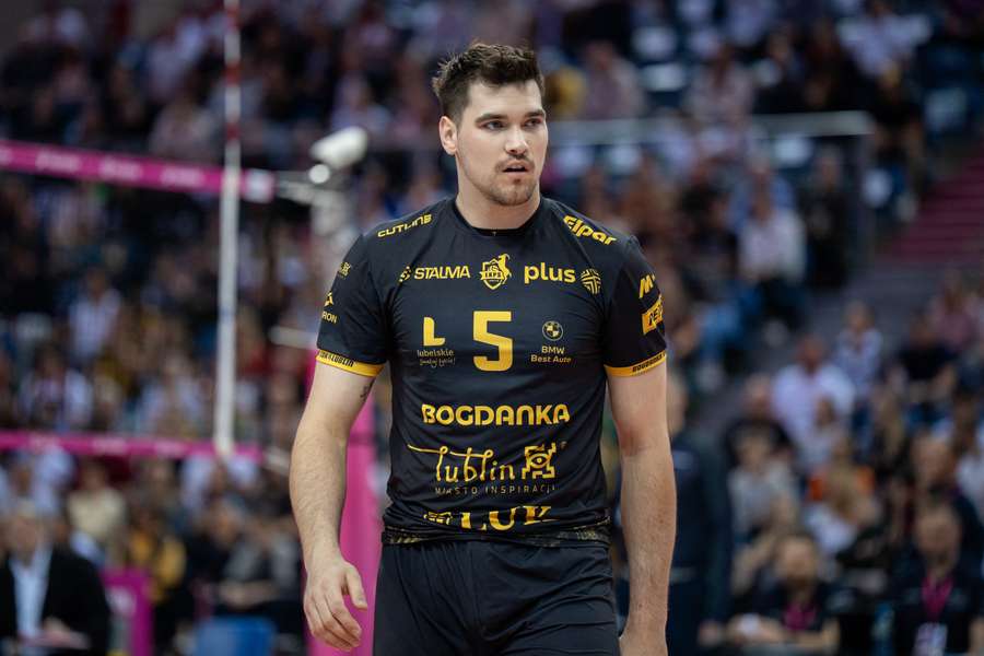 Mikołaj Sawicki podczas meczu pomiędzy Bogdanką LUK Lublin a JSW Jastrzębski Węgiel w Krakowie