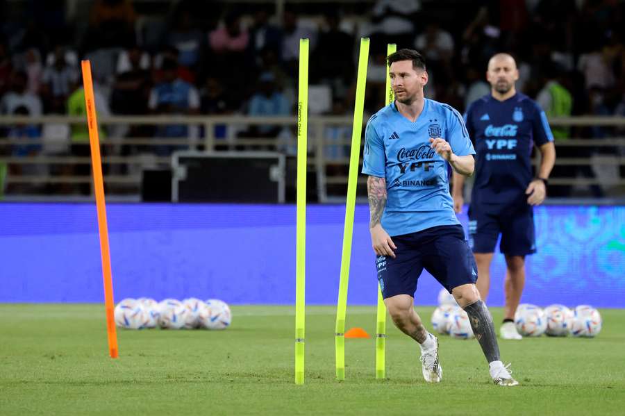 Messi trains with Argentina ahead of their friendly match against the United Arab Emirates