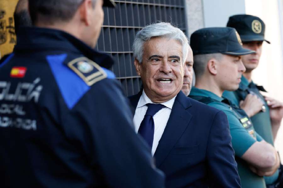 Presidential candidate and current President of the Royal Spanish Football Federation Pedro Rocha arrives to appear at a court in Majadahonda