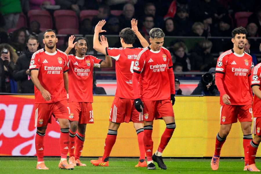 Benfica celebrate a goal during their win against Ajax in the UEFA Champions League