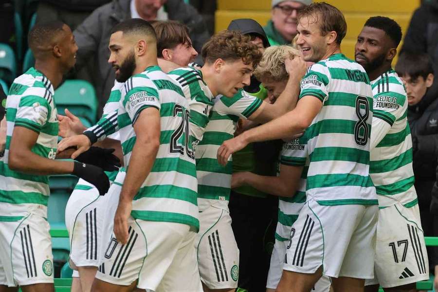 Celtic celebrate Daizen Maeda's winner