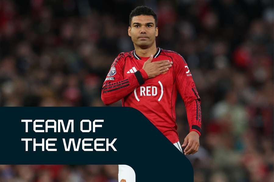 Caemiro celebrates scoring Man United's opening goal vs Brentford