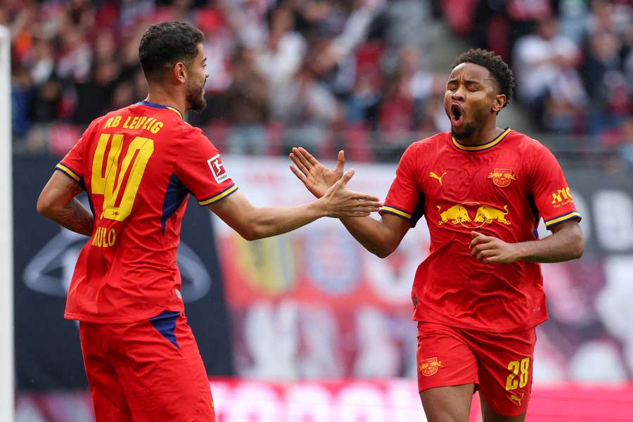 Christopher Nkunku (right) celebrates his goal Christopher Nkunku (right) celebrates his goal