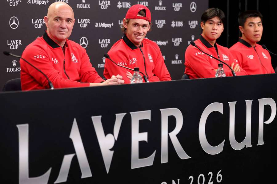 Team World's Andre Agassi, Alex De Minaur, Learner Tien and Brandon Nakashima at the pre-Laver Cup press conference Team World's Andre Agassi, Alex De Minaur, Learner Tien and Brandon Nakashima at the pre-Laver Cup press conference