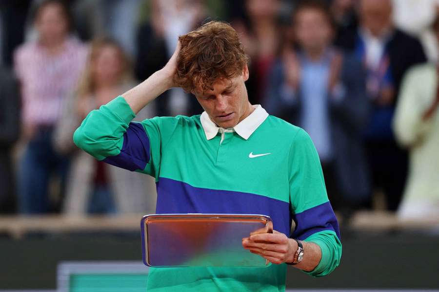 Jannik Sinner reacts after his French Open defeat