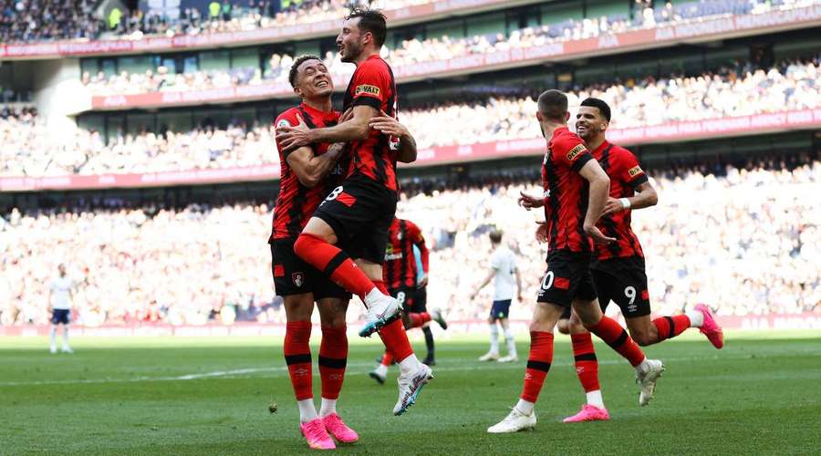 Bournemouth celebrate their equalising goal to make it 1-1 Bournemouth celebrate their equalising goal to make it 1-1