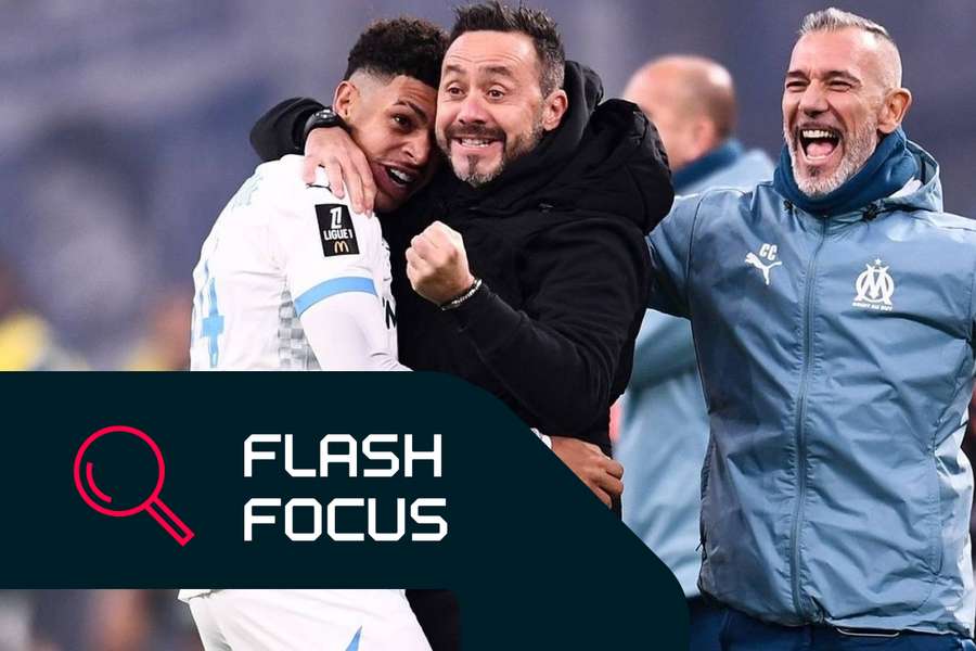 Roberto De Zerbi com Luis Henrique durante a partida da Ligue 1
