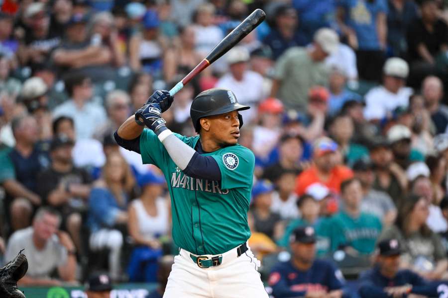 Jorge Polanco in the batter's box for the Mariners in a game against the Houston Astros (2024)