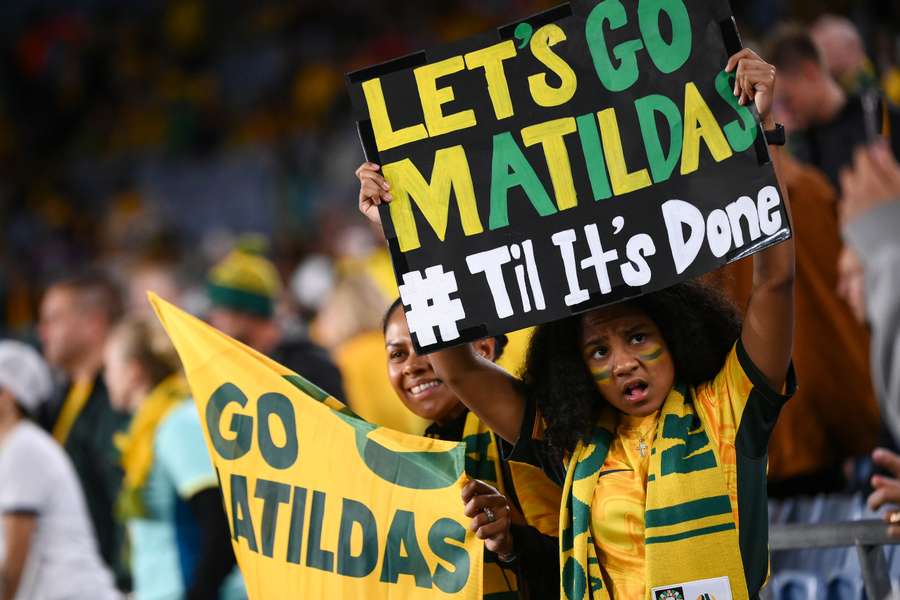 Australia fans wait for the start of the match