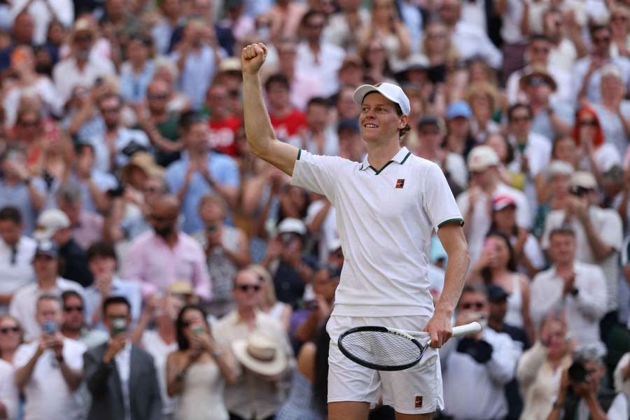 Jannik Sinner celebrates after winning his semi-final match against Serbia's Novak Djokovic Jannik Sinner celebrates after winning his semi-final match against Serbia's Novak Djokovic