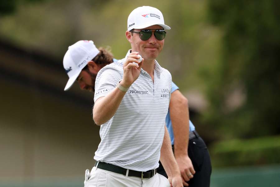 Ben Griffin of the United States reacts to his putt on the first green during the second round of the Procore Championship