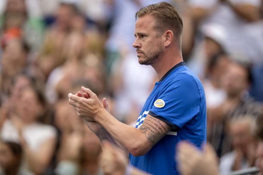 Coach Kristof Vliegen van Tallon Griekspoor tijdens de finale van het Libema Open in Rosmalen