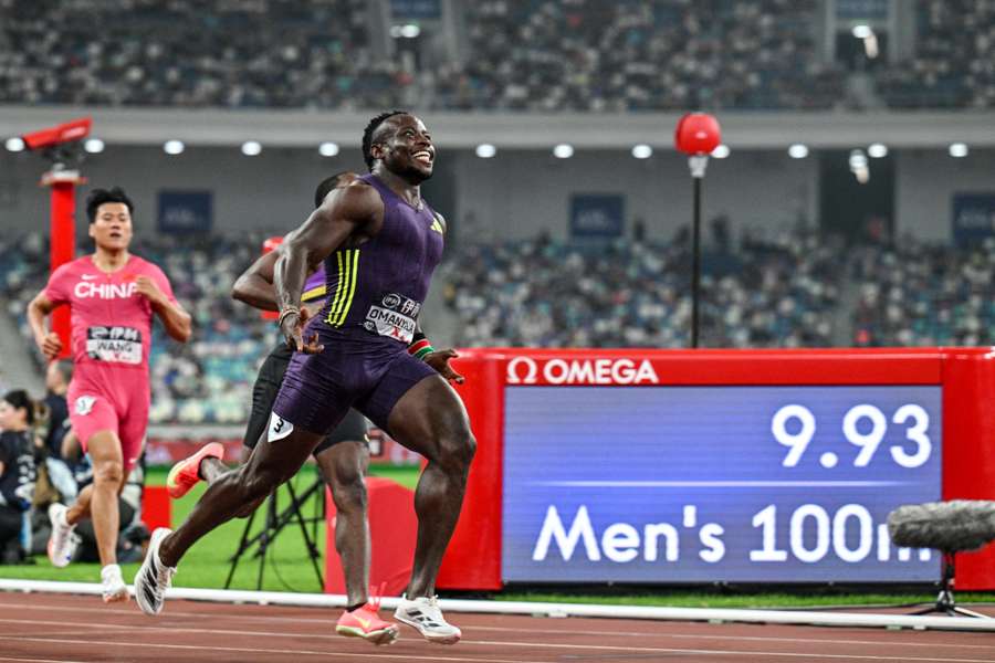 Ferdinand Omanyala reacts after crossing the finish line Ferdinand Omanyala reacts after crossing the finish line