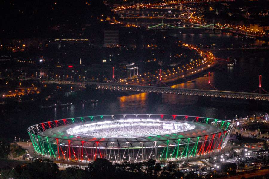 Budapest's National Athletics Centre is lit up as the 2023 World Athletics Championships comes to an end