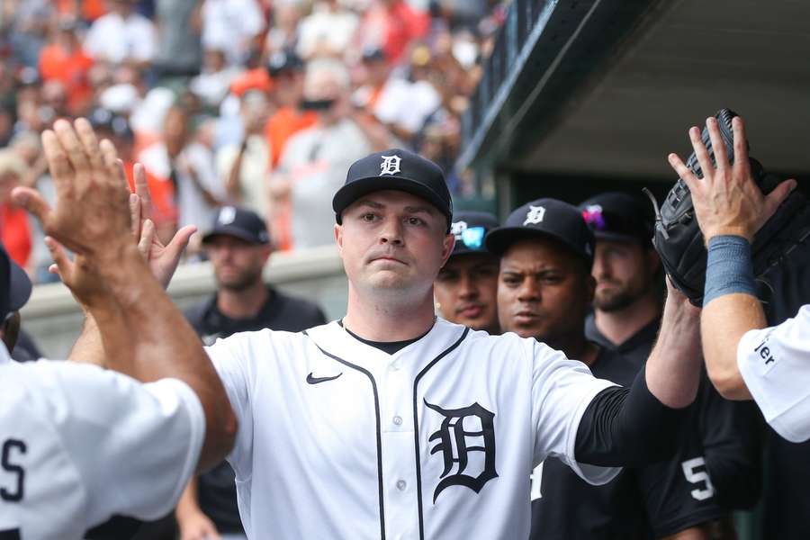 Detroit Tigers Tarik Skubal congratulated by teammates in his final start with the team Detroit Tigers Tarik Skubal congratulated by teammates in his final start with the team
