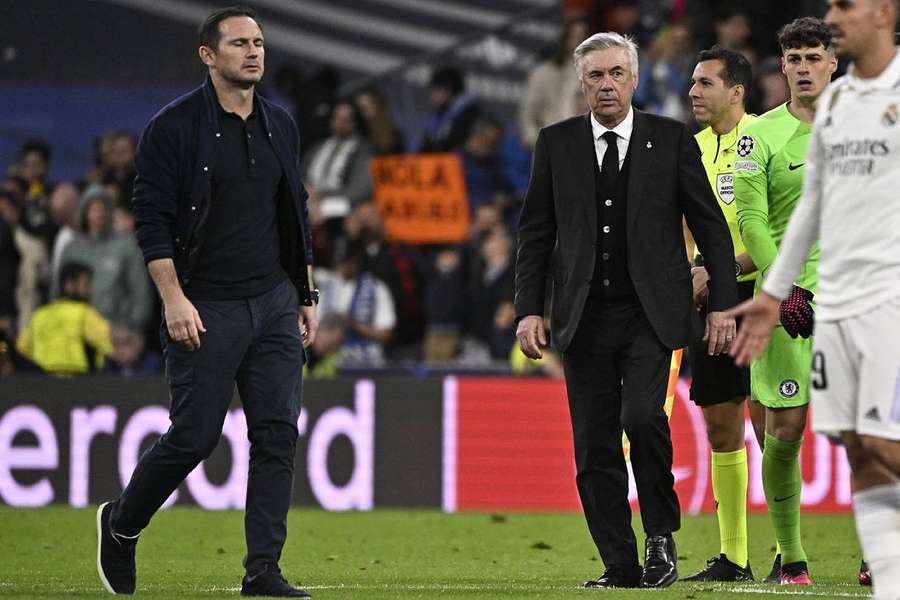 Ancelotti et Lampard sur la pelouse du Bernabéu la semaine dernière.