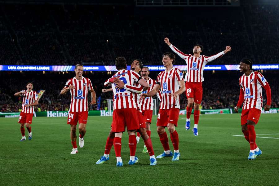 Atletico Madrid's Julian Alvarez celebrates after scoring vs Barcelona