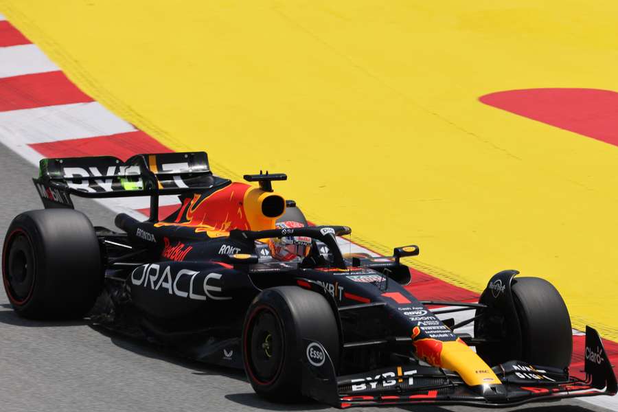 Max Verstappen on track during practice at the Spanish Grand Prix
