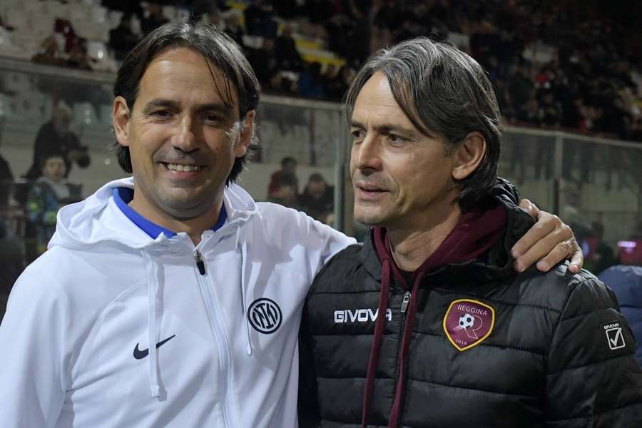 Simone (links) als trainer van Inter en Filippo als trainer van Reggina in december 2022