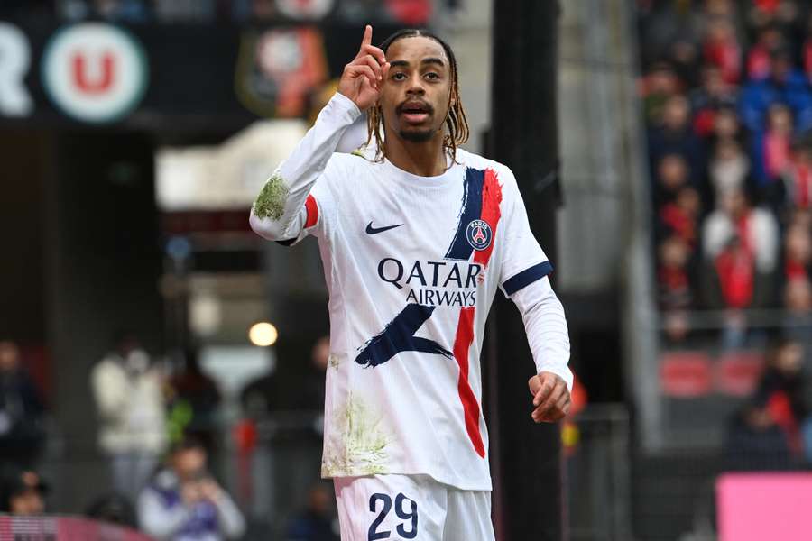 PSG's Barcola celebrates his goal against Rennes