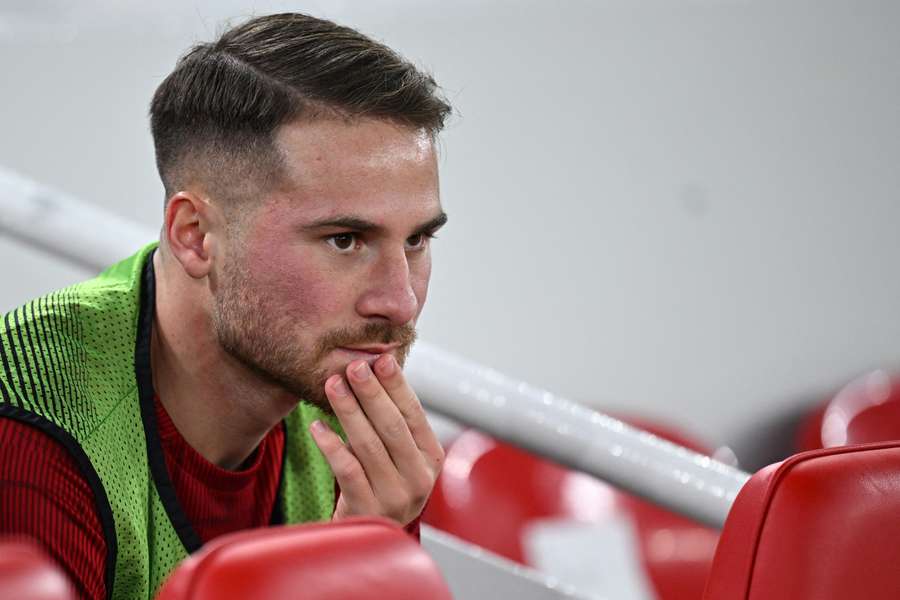 Alexis Mac Allister takes his place on the bench for the UEFA Europa League group E football match between Liverpool and Royale Union Saint-Gilloise 