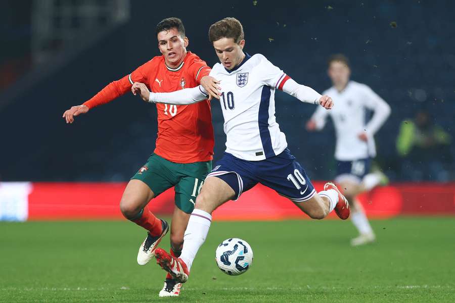 James McAtee in action for England Under-21s against Portugal earlier this year