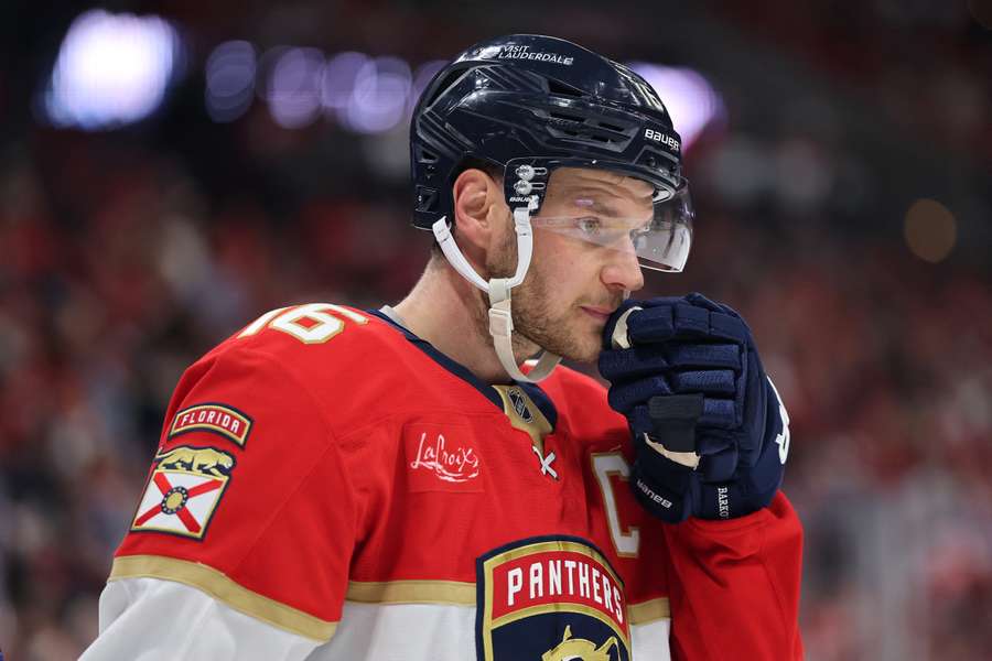 Florida Panthers' Aleksander Barkov looks on during a stoppage in play (2025)