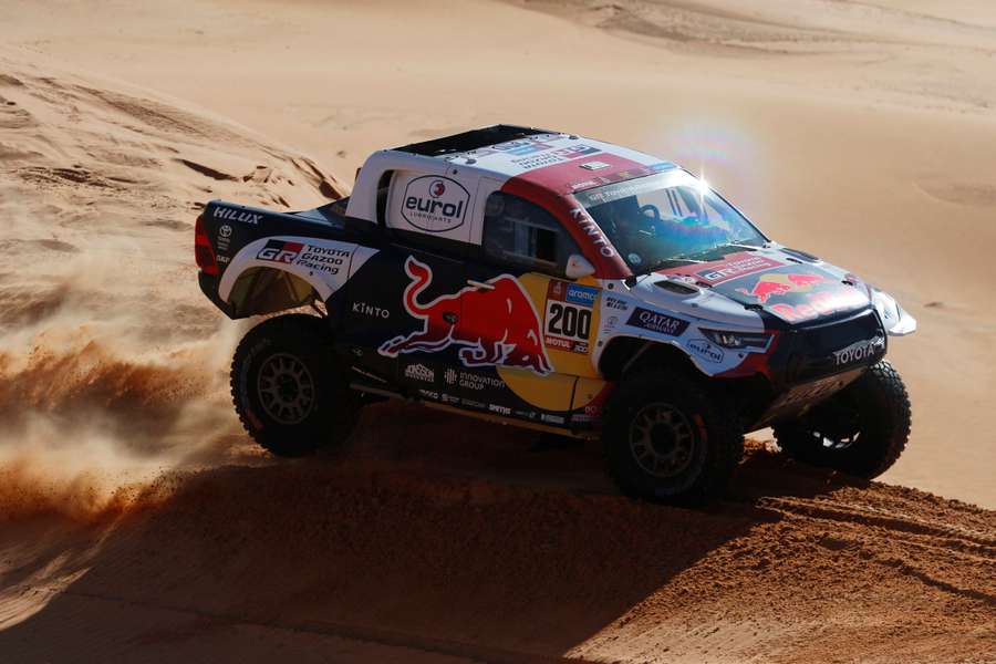 Nasser Al-Attiyah and co-driver Mathiu Baumel in action during stage five