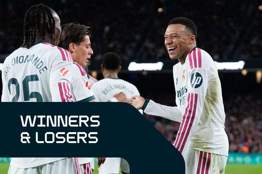 Mbappe (R) celebrates with Real Madrid teammates Mbappe (R) celebrates with Real Madrid teammates