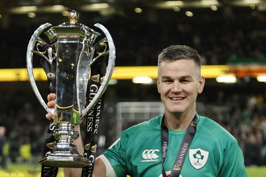 Ireland's Johnny Sexton celebrates winning the Six Nations Championship