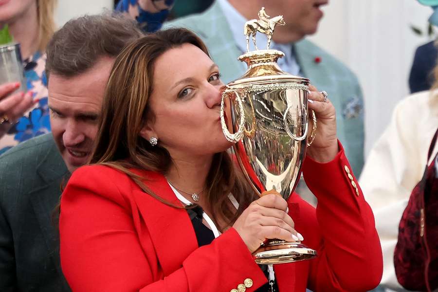 Cherie DeVaux celebrates Kentucky Derby win