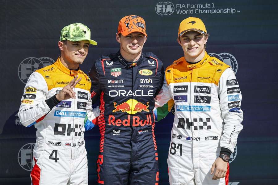 Lando Norris (L), Max Verstappen and Oscar Piastri (R) were the top three at Silverstone