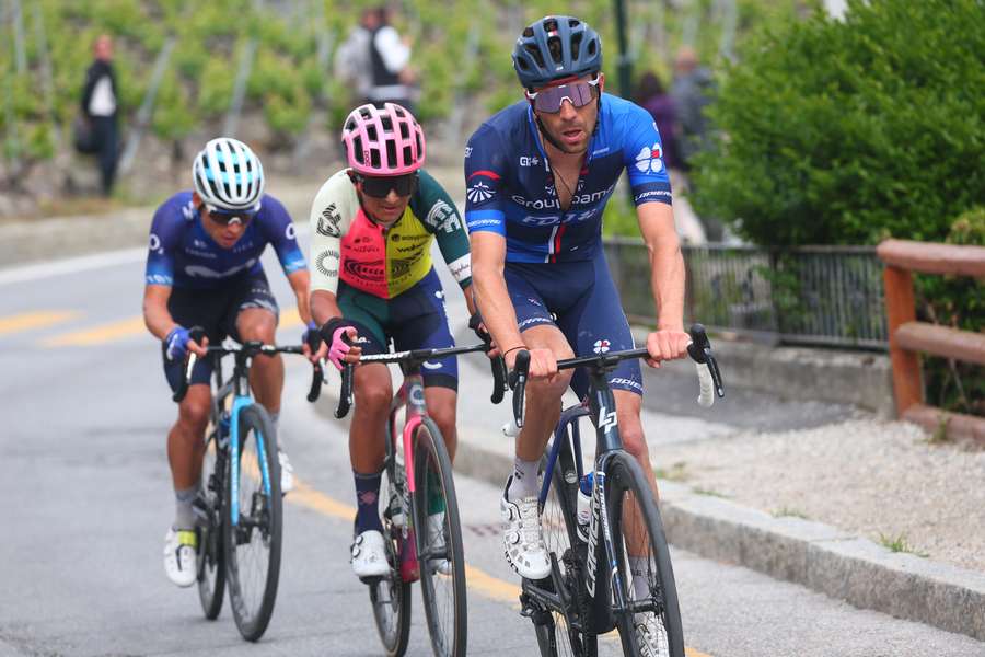 Groupama - FDJ rider Thibaut Pinot, EF Education-EasyPost rider Jefferson Alexander Cepeda and Movistar Team rider Einer Rubio