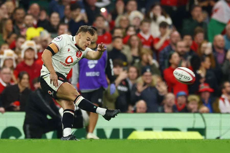 Wales' Jarrod Evans successfully kicks a penalty to win the match Wales' Jarrod Evans successfully kicks a penalty to win the match