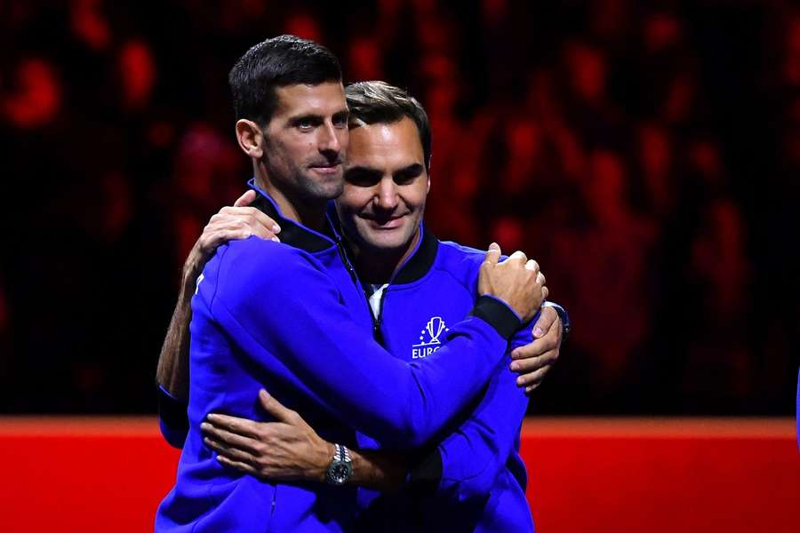 Roger Federer i Novak Djokovic na pożegnalnym meczu Szwajcara