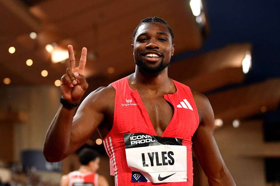 Noah Lyles après sa victoire ce vendredi.