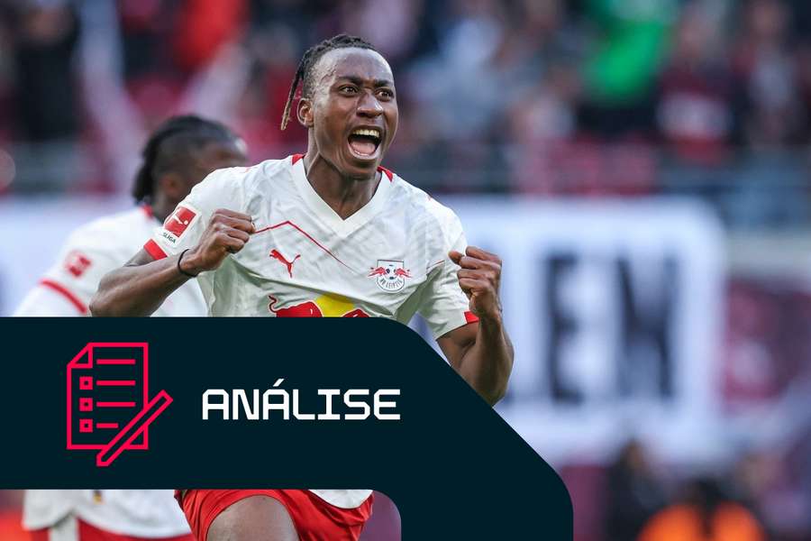 Yan Diomande celebra após marcar frente ao Augsburgo