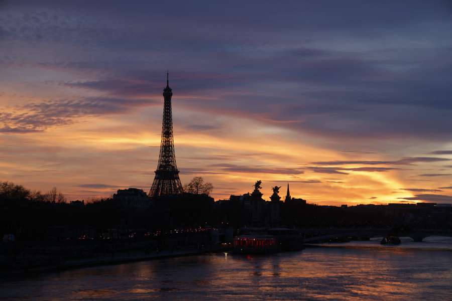 The Eiffel Tower and the River Seine at sunset