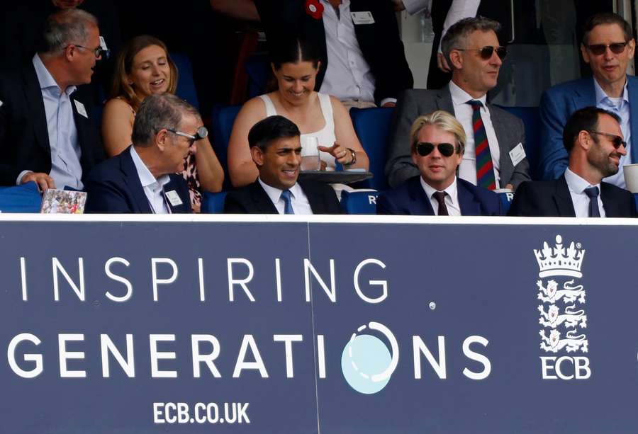 Britain's Prime Minister Rishi Sunak (front row 2L) watches on day four of the second Ashes Test Britain's Prime Minister Rishi Sunak (front row 2L) watches on day four of the second Ashes Test