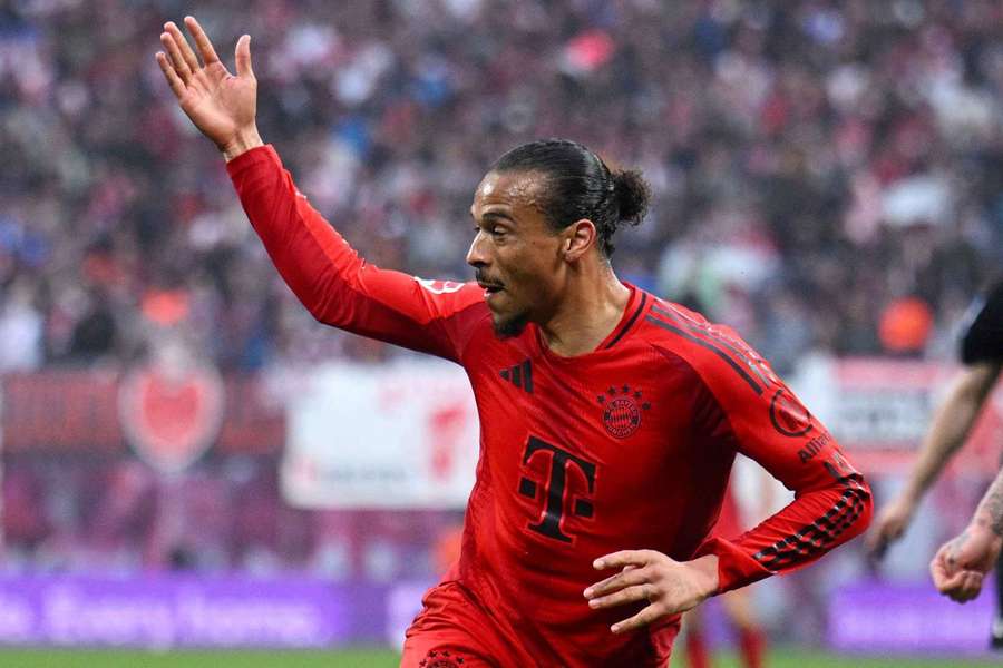 Leroy Sane celebrates scoring a goal for Bayern Munich